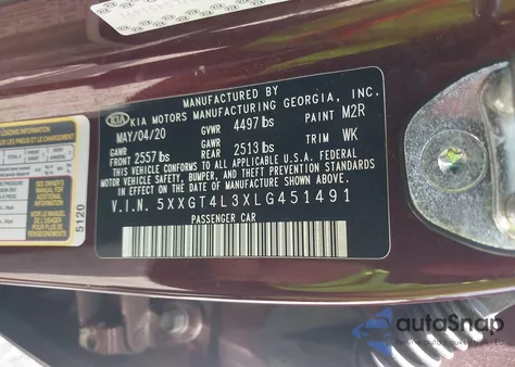 2020 Kia Optima Lx из США, поврежденный, VIN 5XXGT4L3XLG451491